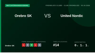 Orebro SK host United Nordic in a friendly on Friday, a meeting that offers a chance for revenge after a July loss and a...